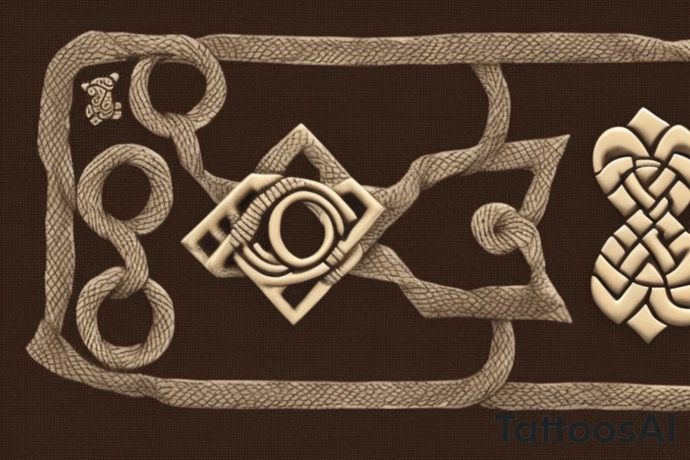 The Adinkra wisdom knot be the main focal point, the chess king piece should be intricately woven into the knot, with the crown of the king piece slightly visible, the chess piece should be proportionate to the knot and should be placed in a way that it complements the knot's design, the quote "What you think, you become. What you feel, you attract. What you imagine, you create." - Buddha, should be written on a banner or scroll that is wrapped around the knot. The banner should be incorporated into the knot, giving the impression that the words are part of the knot itself, the words could be written in a font that complements the style of the knot and chess piece, it could be a calligraphic font, or something more traditional or elegant, that goes with the knot's pattern tattoo idea