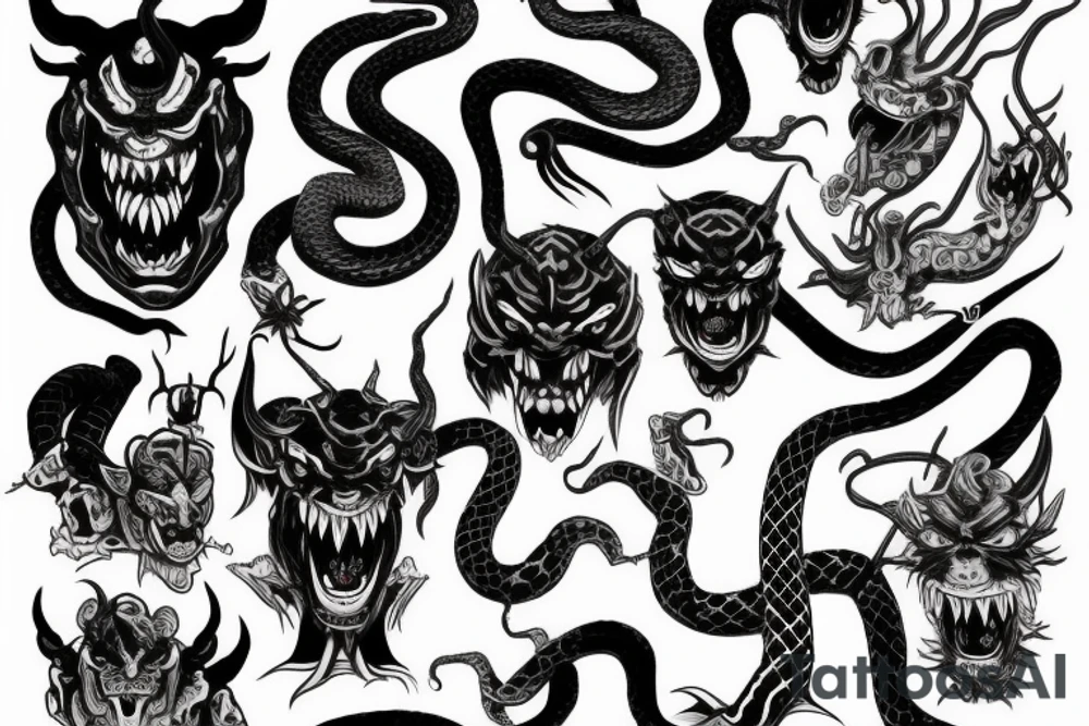 Demon oni with snake tattoo idea