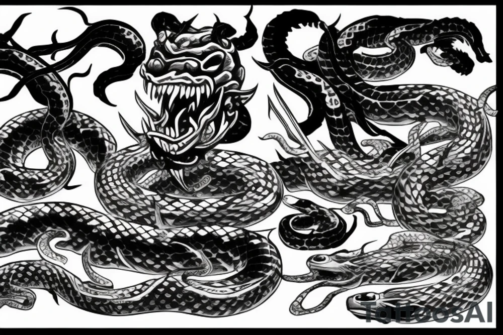 Demon oni with snake tattoo idea
