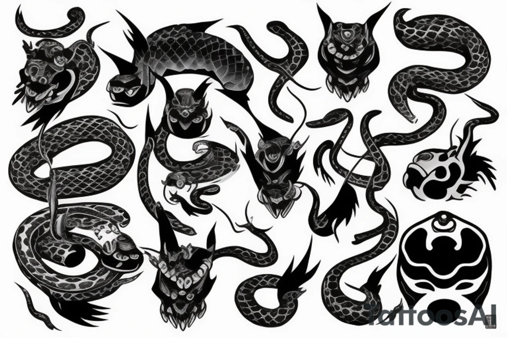 oni with snake tattoo idea
