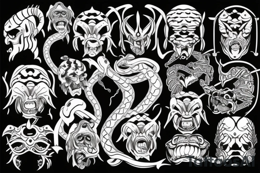 Snake trough oni mask tattoo idea
