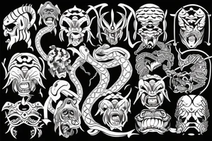 Snake trough oni mask tattoo idea