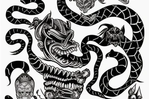 Snake trough oni mask tattoo idea