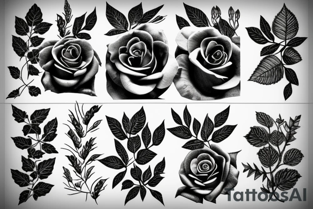 Rose with leaves tattoo idea
