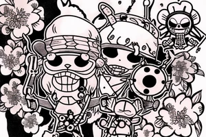 Chopper from anime One Piece in ninja costume with cherry blossoms in background for arm tattoo idea
