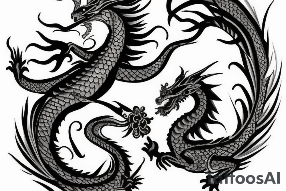 feminine dragon and flowers tattoo idea