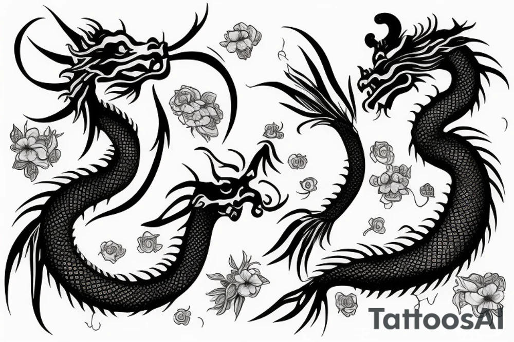 feminine dragon and flowers tattoo idea