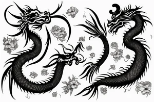 feminine dragon and flowers tattoo idea