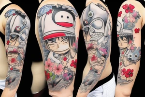 Chopper from anime One Piece in ninja costume with cherry blossoms in background tattoo idea