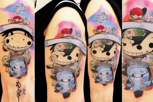 Chopper from anime One Piece in ninja costume with cherry blossoms in background tattoo idea