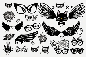 cute cat with wings and glasses tattoo idea