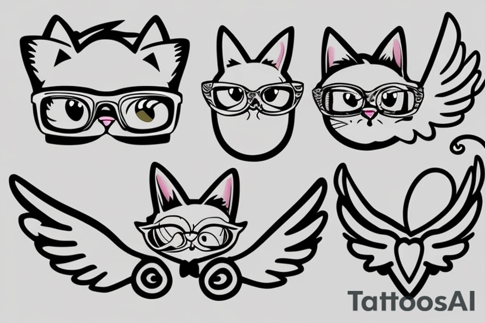 cute cat with wings and glasses tattoo idea