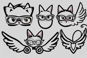 cute cat with wings and glasses tattoo idea