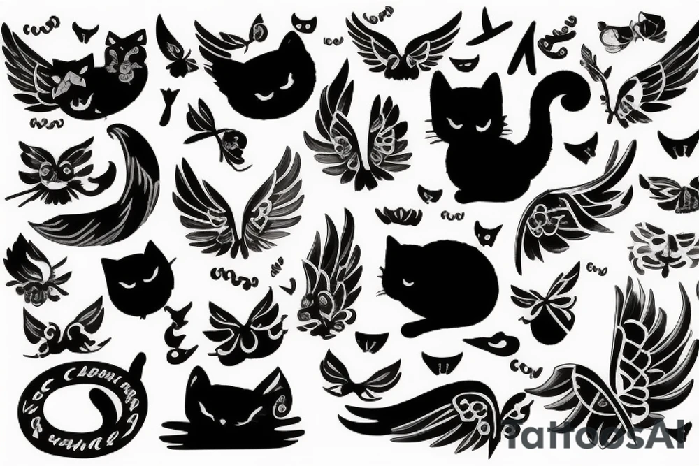 cute cat with wings and glasses tattoo idea
