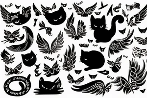 cute cat with wings and glasses tattoo idea