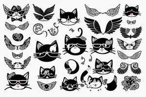 cute cat with wings and glasses tattoo idea