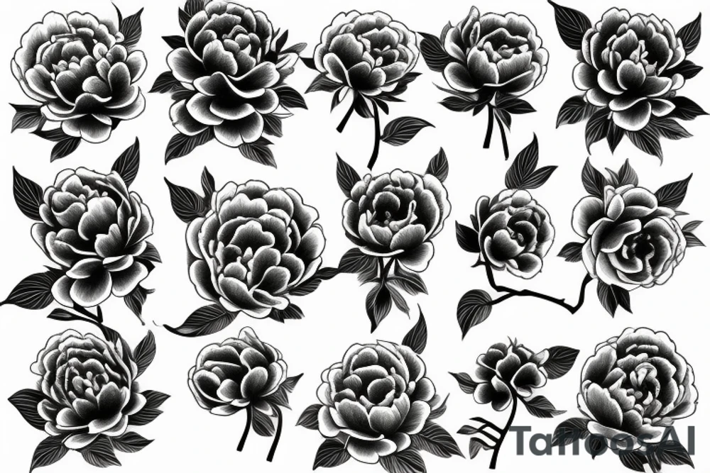 fine line peony flowers in chinese style tattoo idea