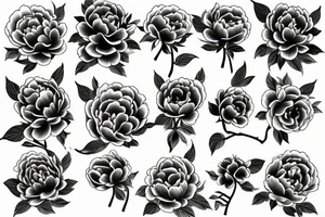 fine line peony flowers in chinese style tattoo idea