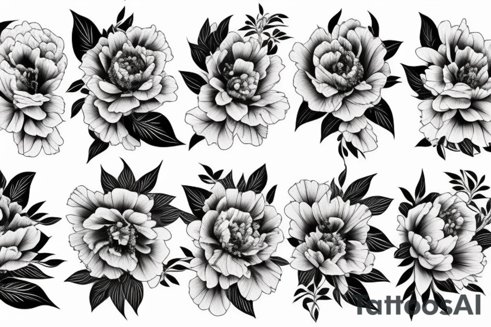 fine line peony flowers in chinese style tattoo idea