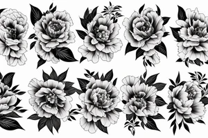 fine line peony flowers in chinese style tattoo idea