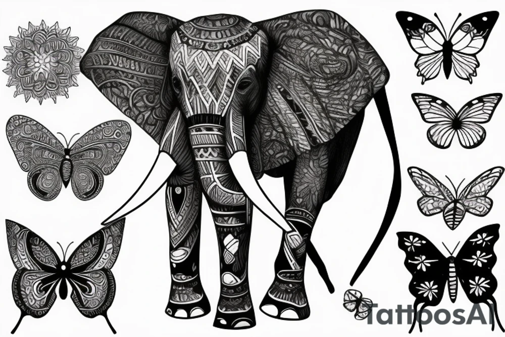 Elephant with overlapping butterfly tattoo idea