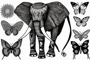 Elephant with overlapping butterfly tattoo idea