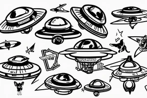 Blue heeler puppy sitting on top of a flying ufo tattoo idea