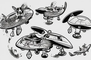 Australian cattle dog sitting on top of a flying ufo tattoo idea