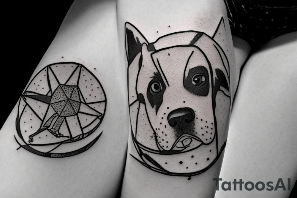 simple Australian cattle dog sitting on top of a flying ufo tattoo idea