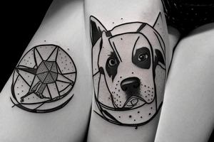 simple Australian cattle dog sitting on top of a flying ufo tattoo idea