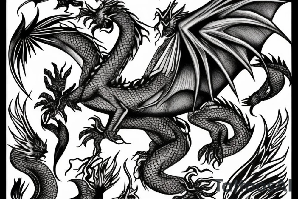 Dragon with Phoenix half moon dark tattoo idea