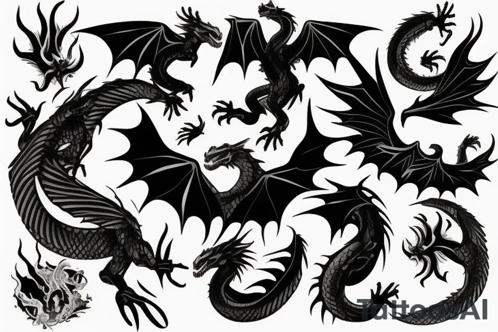 Dragon with Phoenix half moon dark tattoo idea