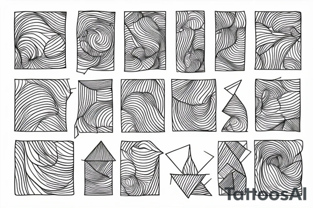 The Album White Pony lineart but formed with isometric shapes like squares, triangles and circles tattoo idea