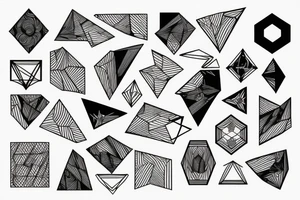 The Album White Pony lineart but formed with isometric shapes like squares, triangles and circles tattoo idea