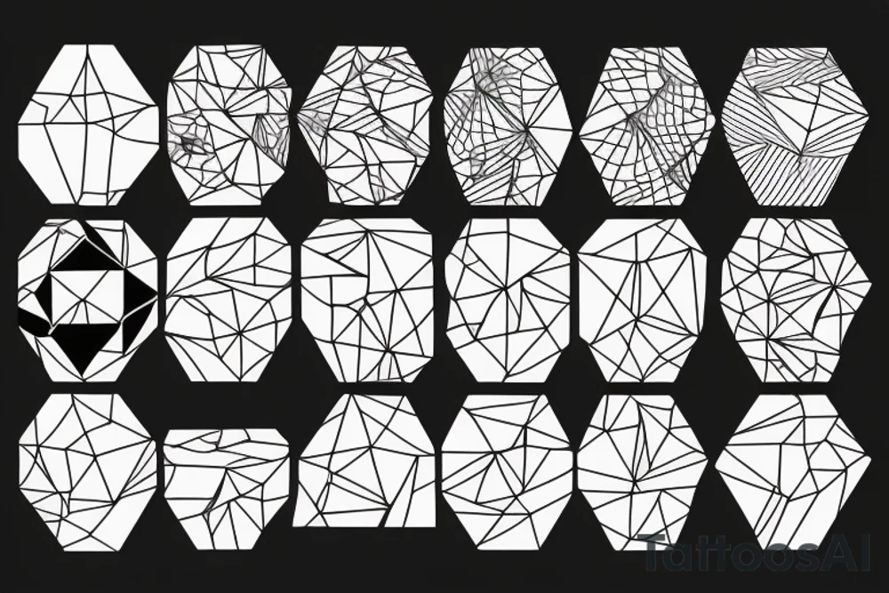 The Album White Pony lineart but formed with isometric shapes like squares, triangles and circles tattoo idea