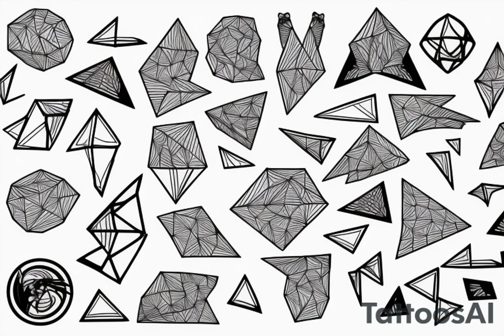 The Album White Pony lineart but formed with isometric shapes like squares, triangles and circles tattoo idea