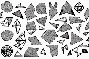 The Album White Pony lineart but formed with isometric shapes like squares, triangles and circles tattoo idea
