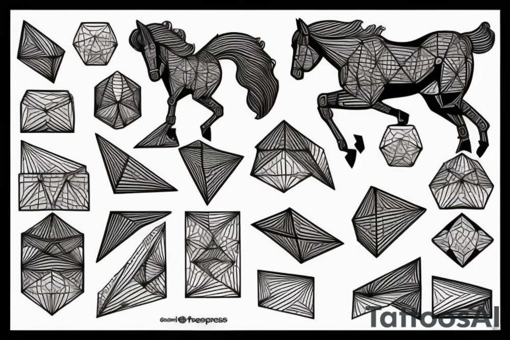 a horse made up of isometric shapes like squares, triangles and circles tattoo idea