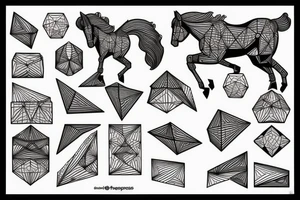 a horse made up of isometric shapes like squares, triangles and circles tattoo idea