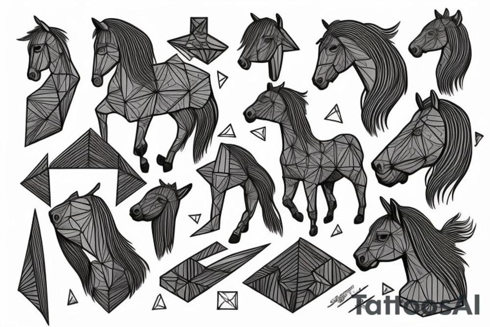 a horse made up of isometric shapes like squares, triangles and circles tattoo idea