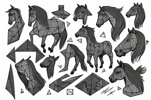 a horse made up of isometric shapes like squares, triangles and circles tattoo idea
