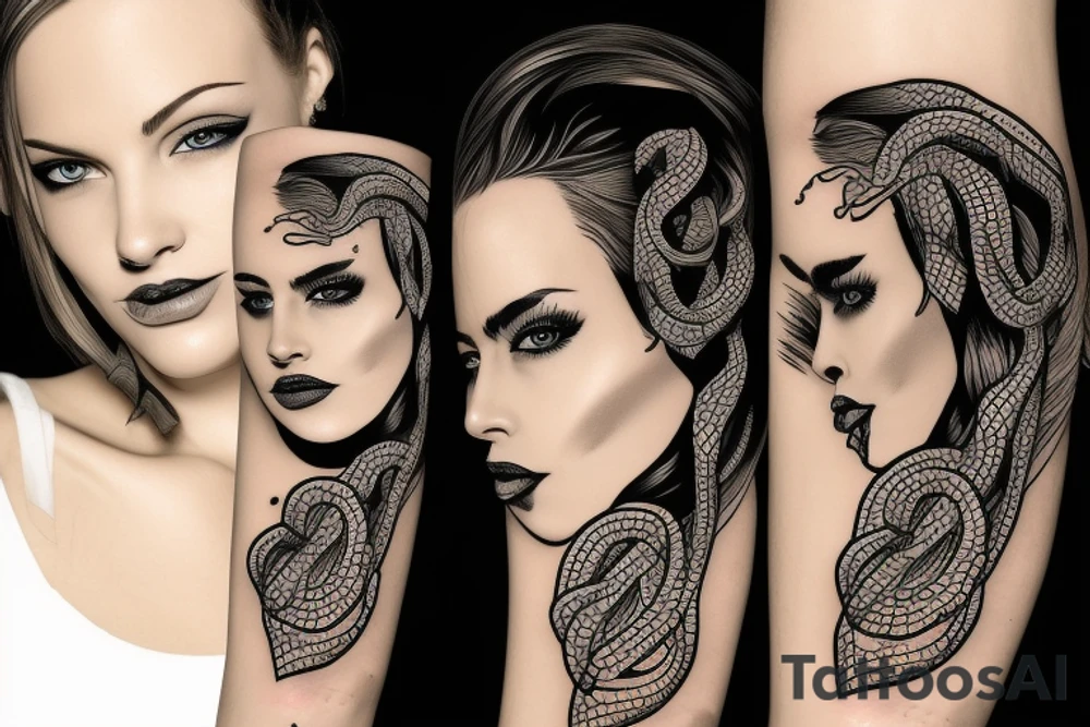 realistic woman with snakes on head tattoo idea