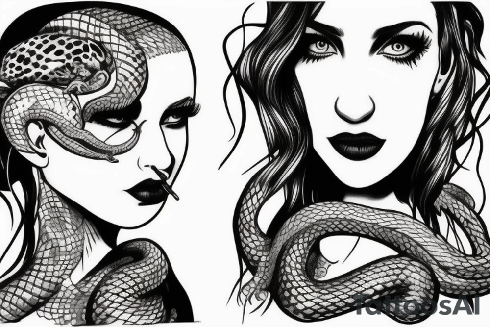 realistic woman with snakes on head tattoo idea
