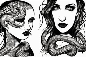 realistic woman with snakes on head tattoo idea