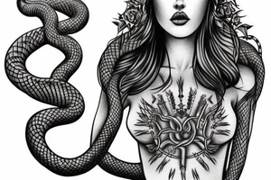 realistic woman with a crown of snakes tattoo idea