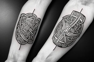 Viking symbols combined with northern ladscapes tattoo idea