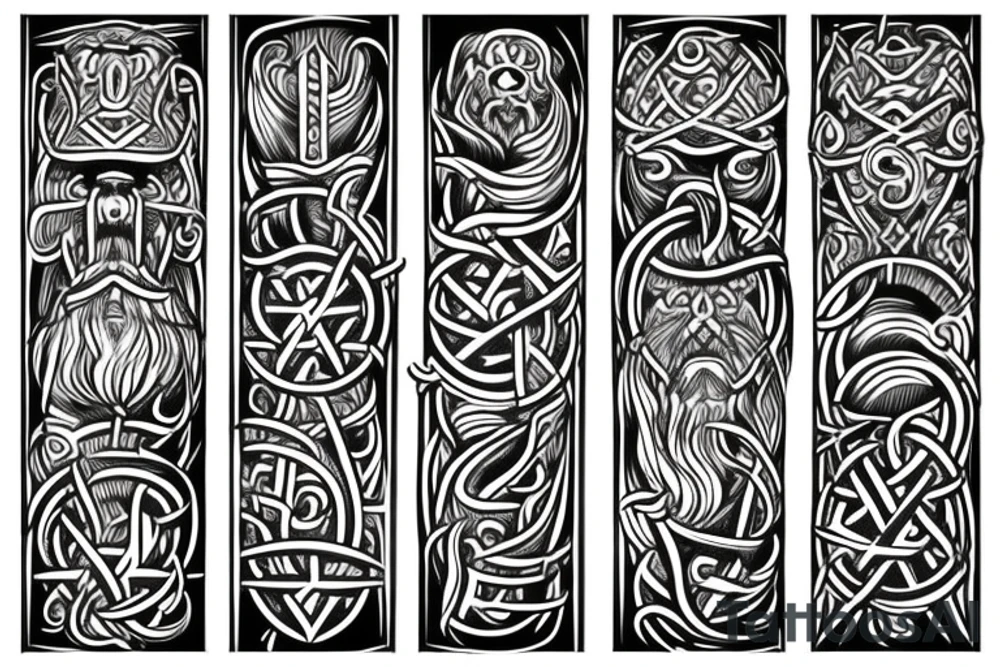 Viking symbols combined with northern ladscapes tattoo idea