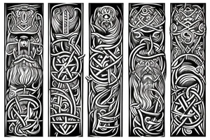 Viking symbols combined with northern ladscapes tattoo idea