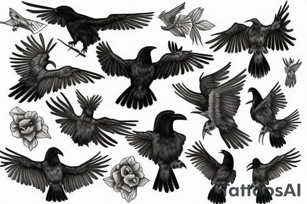 Flying raven tattoo idea