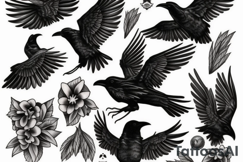 Flying raven tattoo idea